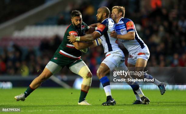 Gareth Owen of Leicester Rugby and Afusipa Taumoepeau of Castres Olympique during the European Rugby Champions Cup match between Leicester Tigers and...