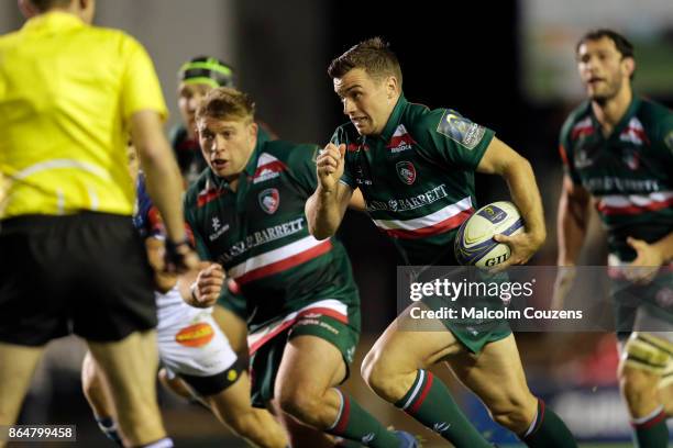 George Ford of Leicester Tigers runs with the ball during the European Rugby Champions Cup match between Leicester Tigers and Castres Olympique at...