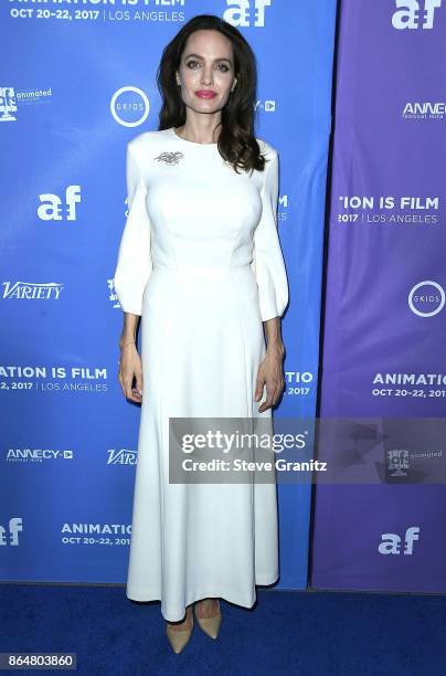 Angelina Jolie arrives at the Premiere Of Gkids' "The Breadwinner" at TCL Chinese 6 Theatres on October 20, 2017 in Hollywood, California.