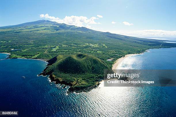 aerial view of maui coast, hawaii - makena beach stock pictures, royalty-free photos & images