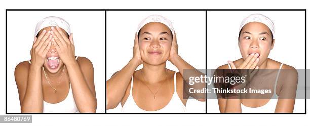 woman gesturing with hands - triptych stock pictures, royalty-free photos & images