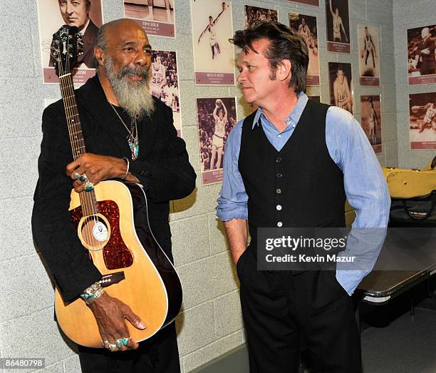 Exclusive* Richie Havens and John Mellencamp backstage at the Clearwater benefit concert celebrating Pete Seeger's 90th birthday at Madison Square...