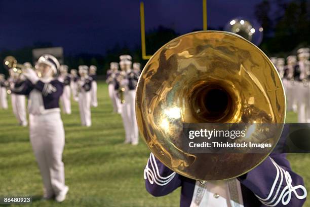 mellophone in marching band - banda de marcha fotografías e imágenes de stock