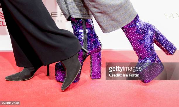 Shoes of Daniela Ziegler and Jorge Gonzalez as a detail during the 'Goldene Bild der Frau' award at Hamburg Cruise Center on October 21, 2017 in...