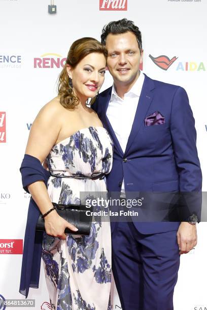 German actress Julia Dahmen and her husband Carlo Fiorito attend the 'Goldene Bild der Frau' award at Hamburg Cruise Center on October 21, 2017 in...