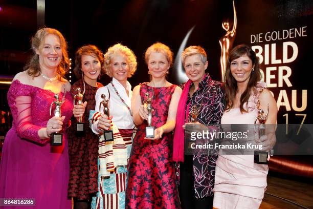 Winners Anja Gehlken, Ninon Demuth, Bettina Landgrafe, Julia Cissewski, Barbara Staecker and Sylvia Hoss attend the 'Goldene Bild der Frau' award at...