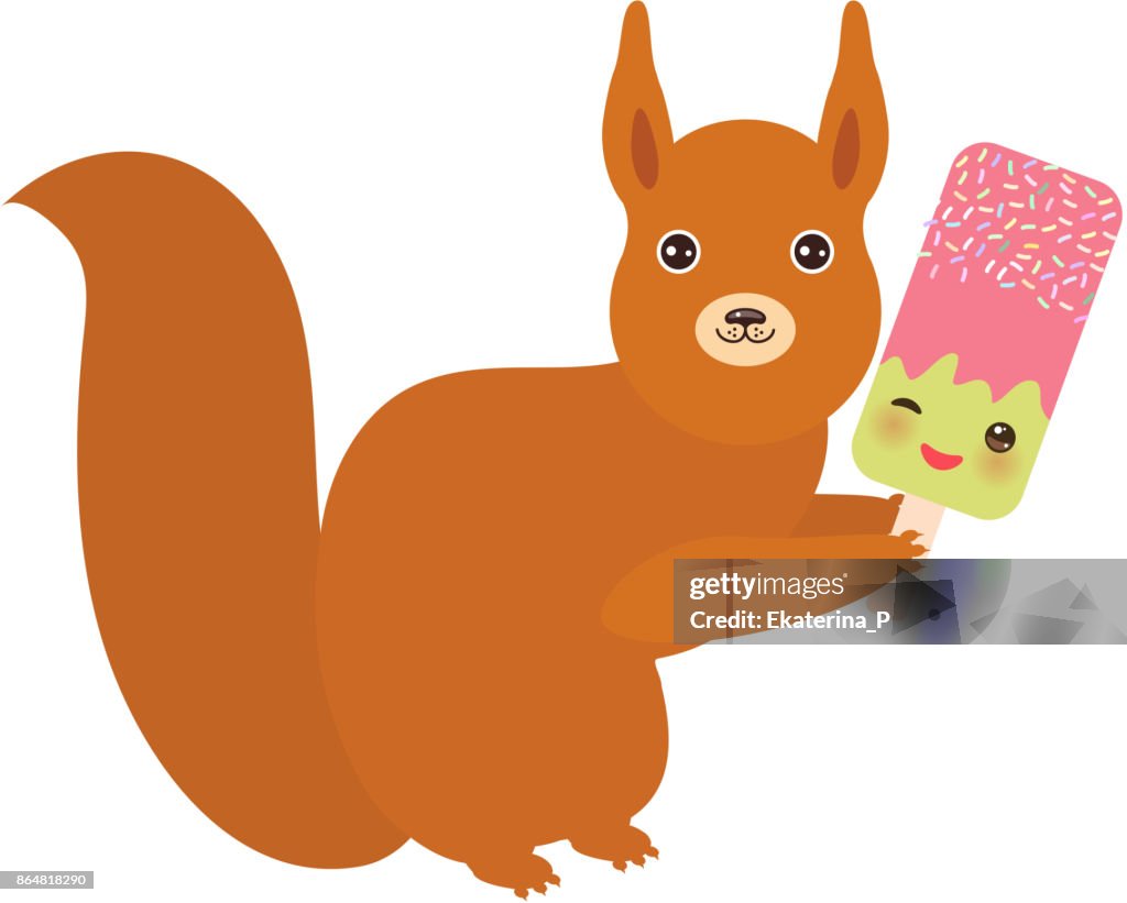 Red Squirrel With Strawberrypistachio Ice Cream Ice Lolly Kawaii With Pink  Cheeks And Winking Eyes Pastel Colors On White Background Vector High-Res  Vector Graphic - Getty Images