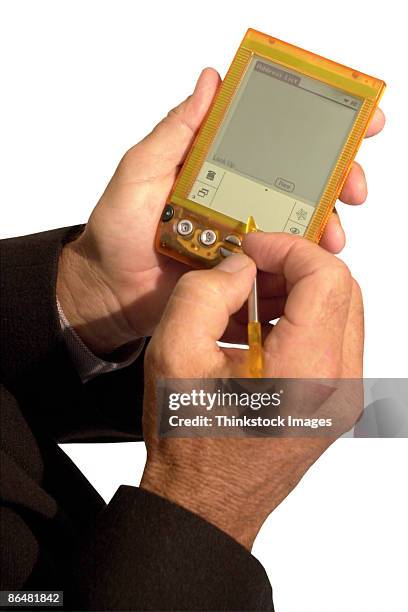 hands of businessman using pda - footage technique stock pictures, royalty-free photos & images