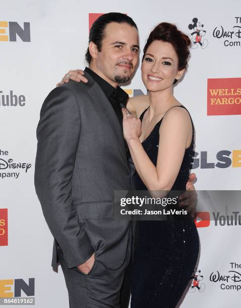 Actor Nathan West and actress Chyler Leigh attend the 2017 GLSEN Respect Awards at the Beverly Wilshire Four Seasons Hotel on October 20, 2017 in...