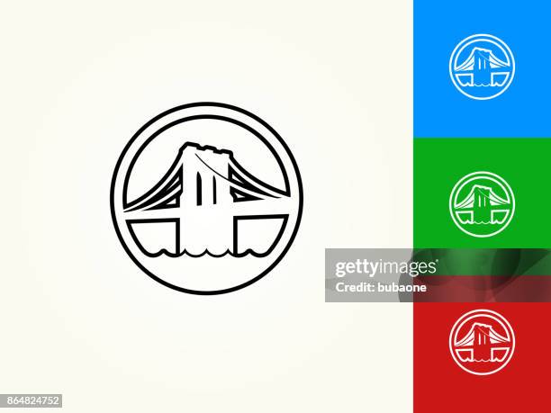 stockillustraties, clipart, cartoons en iconen met brooklyn bridge zwarte streek lineaire-pictogram - brooklyn bridge