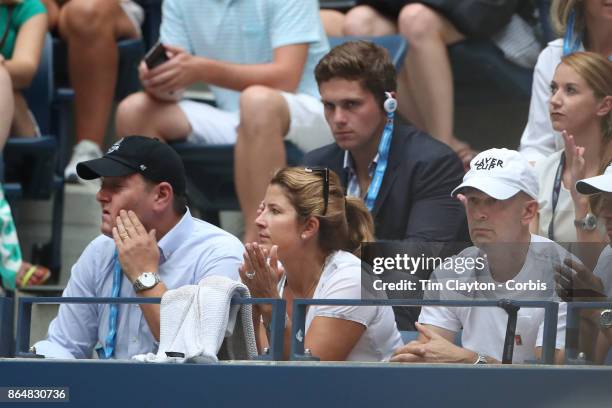 Open Tennis Tournament - DAY FOUR. Mirka Federer watching Roger Federer of Switzerland in action against Mikhail Youzhny of Russia during the Men's...