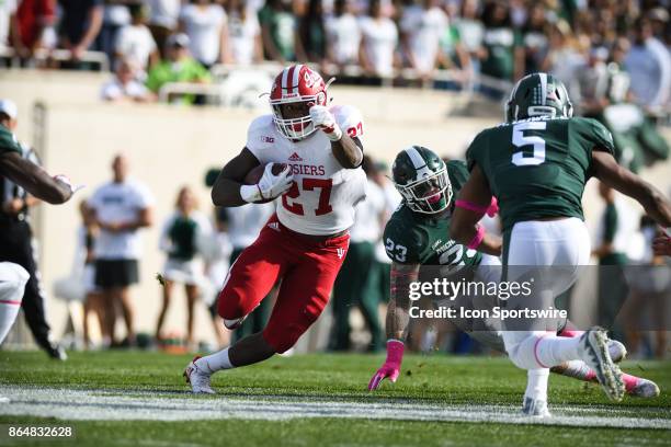 Hoosiers running back Morgan Ellison looks for running room during a Big Ten Conference NCAA football game between Michigan State and Indiana on...