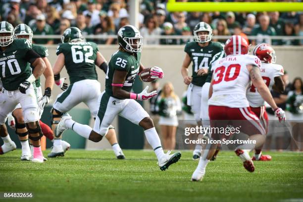 Spartans wide receiver Darrell Stewart Jr. Runs after the catch during a Big Ten Conference NCAA football game between Michigan State and Indiana on...