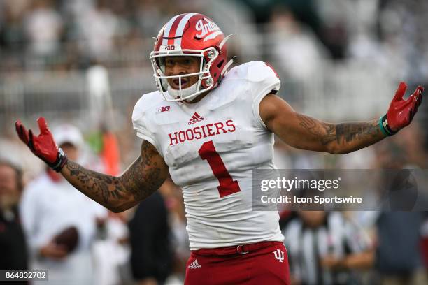 Hoosiers wide receiver Simmie Cobbs Jr. Pleads for a pass interference call during a Big Ten Conference NCAA football game between Michigan State and...