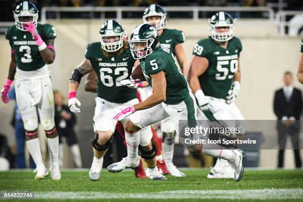 Spartans wide receiver Hunter Rison heads up field after a big reception during a Big Ten Conference NCAA football game between Michigan State and...