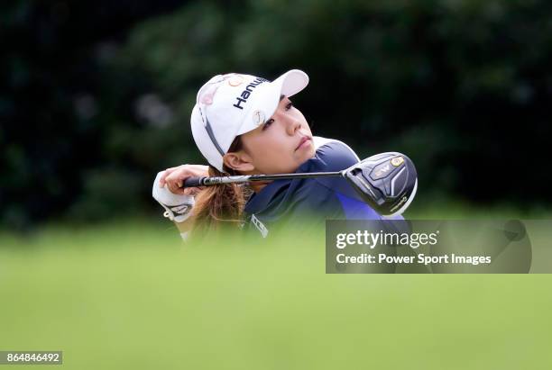 Jenny Shin of South Korea tees off on the second hole during day four of Swinging Skirts LPGA Taiwan Championship on October 22, 2017 in Taipei,...