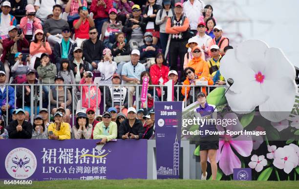 Brittany Altomare of the United States tees off on the first hole during day four of Swinging Skirts LPGA Taiwan Championship on October 22, 2017 in...