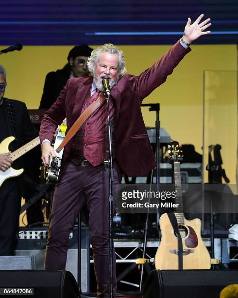 Robert Earl Keen performs in concert during the "Deep From The Heart: One America Appeal Concert" at Reed Arena on October 21, 2017 in College...