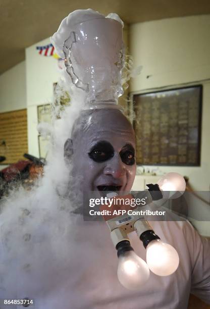 Charlie "Uncle" Fester performs during the tryouts for the queen of the Pasadena's famous Doo-Dah Parade in Pasadena, California on October 21, 2017....