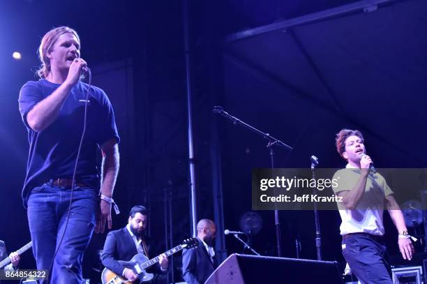 James Sunderland and Brett Hite of Frenship perform during Soul Bugs Superjam: The Dap-Kings play The Beatles at Piestewa Stage during day 2 of the...