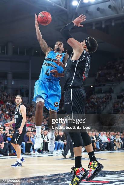 Edgar Sosa of the Breakers controls the ball during the round three NBL match between Melbourne United and the New Zealand Breakers at Hisense Arena...