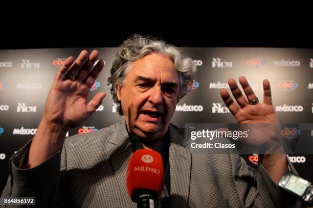 Gregory Nava gestures during the red carpet of the new animated film by Pixar "Coco" as part of the XV Morelia International Film Festival on October...