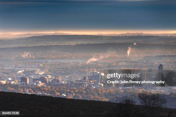 steel city, sheffield. on a stunning autumn morning. uk - sheffield steel stock pictures, royalty-free photos & images