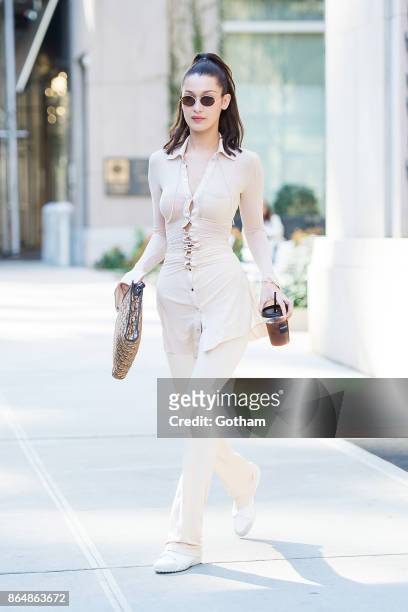Bella Hadid is seen in Tribeca on October 21, 2017 in New York City.