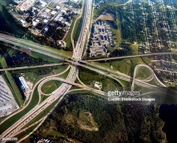 aerial view of highway interchanges - fort worth stock pictures, royalty-free photos & images