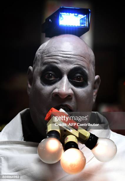 Charlie "Uncle" Fester performs during the tryouts for the queen of the Pasadena's famous Doo-Dah Parade in Pasadena, California on October 21, 2017....