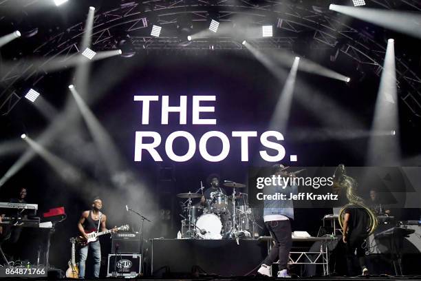 James Poyser, Black Thought, Questlove, Captain Kirk, and Tuba Gooding Jr of The Roots perform at Camelback Stage during day 2 of the 2017 Lost Lake...