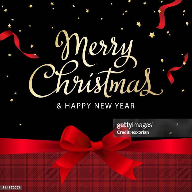 merry christmas ribbon & present - manuscript border stock illustrations