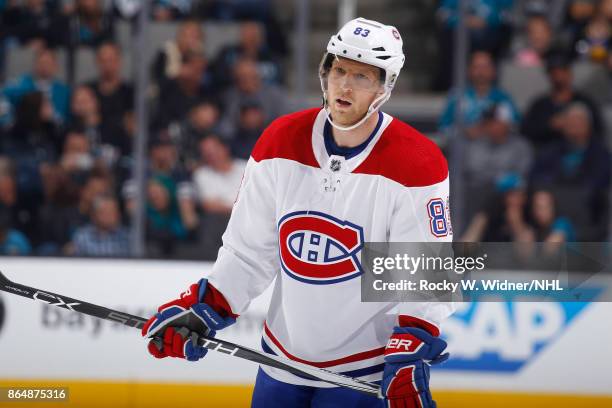 Ales Hemsky of the Montreal Canadiens looks on during the game against the San Jose Sharks at SAP Center on October 17, 2017 in San Jose, California.