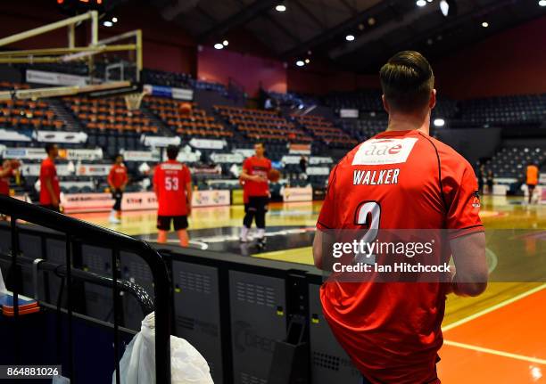 Lucas Walker of the Wildcats warms up before the start of the round three NBL match between the Cairns Taipans and the Perth Wildcats at Cairns...