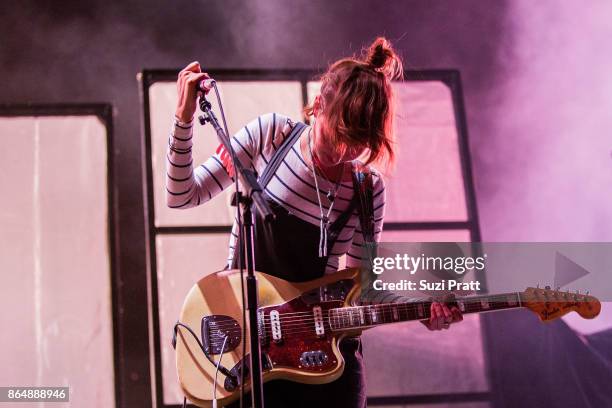 Emily Kokal of Warpaint performs during the 'Global Spirit Tour' at KeyArena on October 21, 2017 in Seattle, Washington.