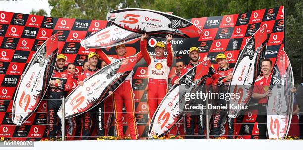 2nd place Paul Dumbrell driver of the Red Bull Holden Racing Team Holden Commodore VF, Jamie Whincup driver of the Red Bull Holden Racing Team Holden...