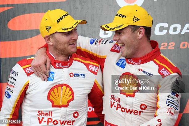 1st place Alex Premat driver of the Shell V-Power Racing Team Ford Falcon FGX and Scott McLaughlin driver of the Shell V-Power Racing Team Ford...