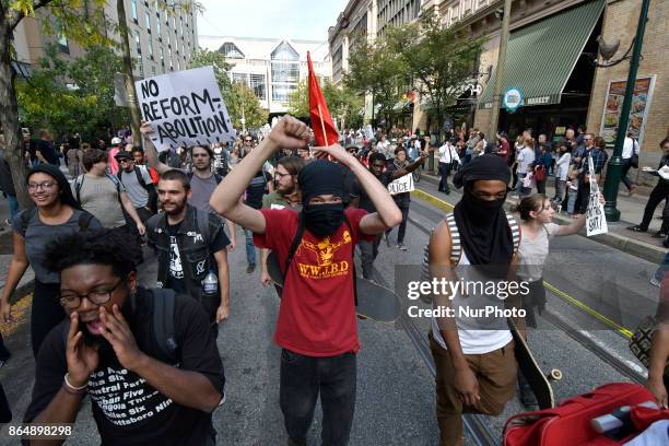 Police brutality protest turns violent when officers of the Philadelphia Police Dept clash with protestors, in Center City Philadelphia, PA, on...
