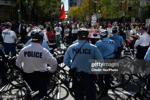 Police brutality protest turns violent when officers of the Philadelphia Police Dept clash with protestors, in Center City Philadelphia, PA, on...