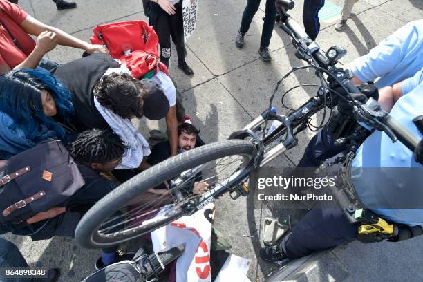 Police brutality protest turns violent when officers of the Philadelphia Police Dept clash with protestors, in Center City Philadelphia, PA, on...