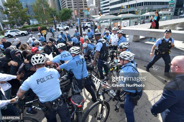 Police brutality protest turns violent when officers of the Philadelphia Police Dept clash with protestors, in Center City Philadelphia, PA, on...