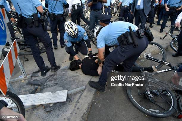 Police brutality protest turns violent when officers of the Philadelphia Police Dept clash with protestors, in Center City Philadelphia, PA, on...