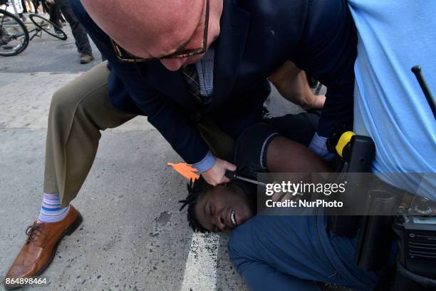 Police brutality protest turns violent when officers of the Philadelphia Police Dept clash with protestors, in Center City Philadelphia, PA, on...