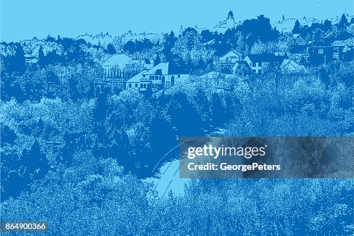 Duluth Vector High Angle View Of Duluth Neighborhood And Lake Superior From Hawk ...