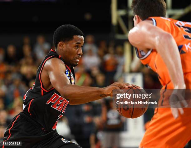 Bryce Cotton of the Wildcats drives to the basket during the round three NBL match between the Cairns Taipans and the Perth Wildcats at Cairns...