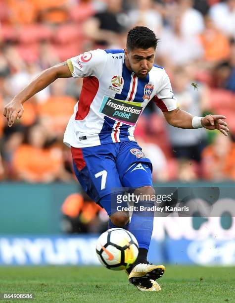 Dimitri Petratos of the Jets in action during the round three A-League match between the Brisbane Bullets and the Newcastle Jets at Suncorp Stadium...