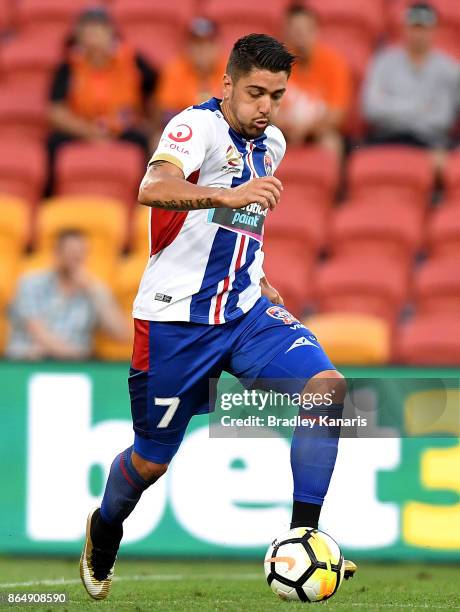 Dimitri Petratos of the Jets in action during the round three A-League match between the Brisbane Bullets and the Newcastle Jets at Suncorp Stadium...