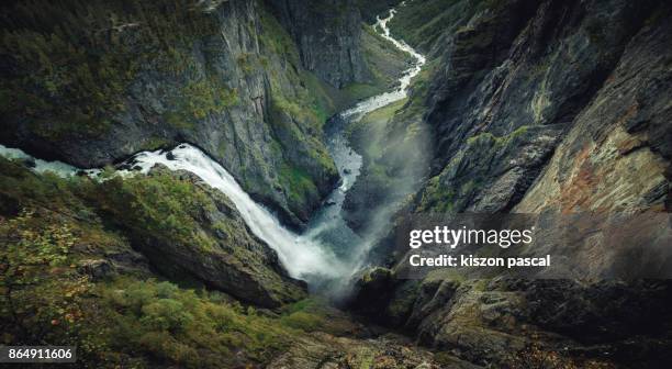 vøringfossen waterfall in norway at night - bergen norway stock-fotos und bilder