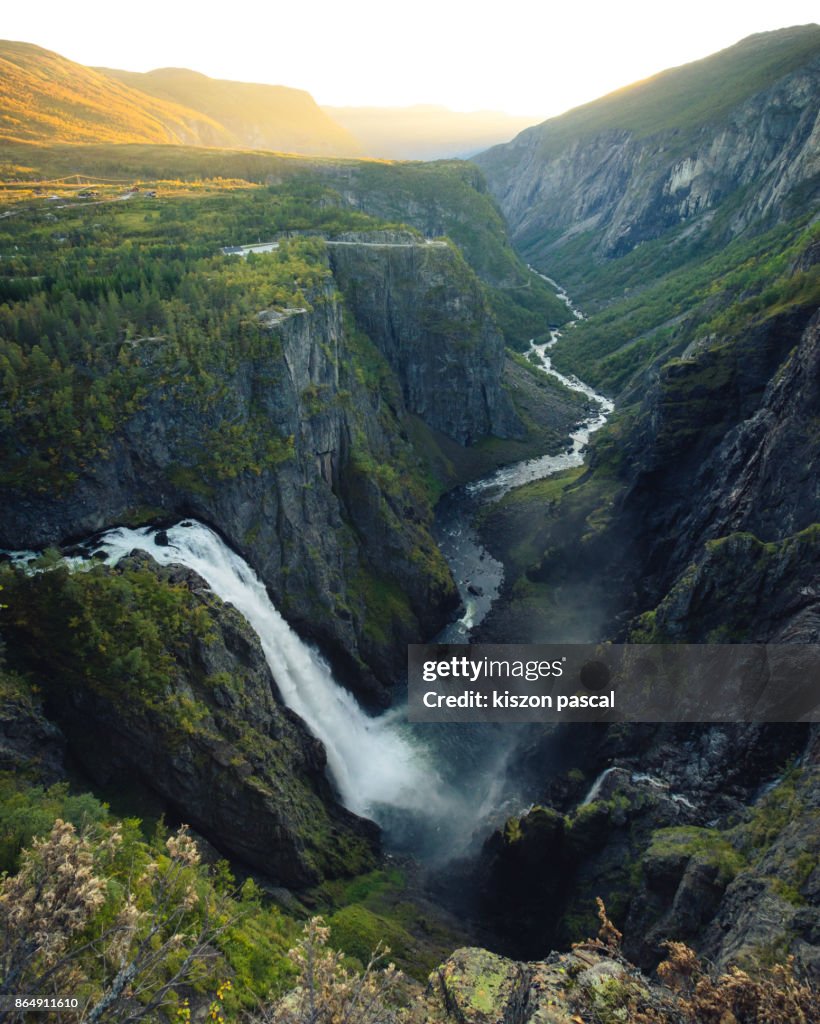 Vøringfossen waterfall in Norway during a sunny day