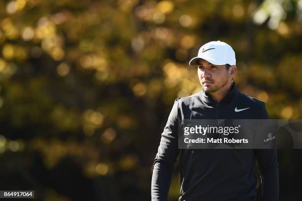 Jason Day of Australia looks on during the final round of the CJ Cup at Nine Bridges on October 22, 2017 in Jeju, South Korea.